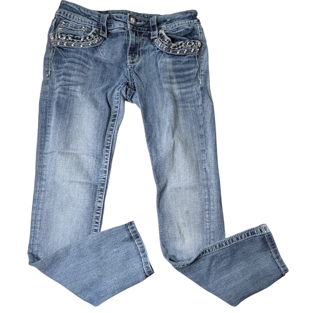 Miss Me Signature Skinny Jeans 28 Studded Sequin Embellished Y2K McBling Denim - Picture 4 of 5